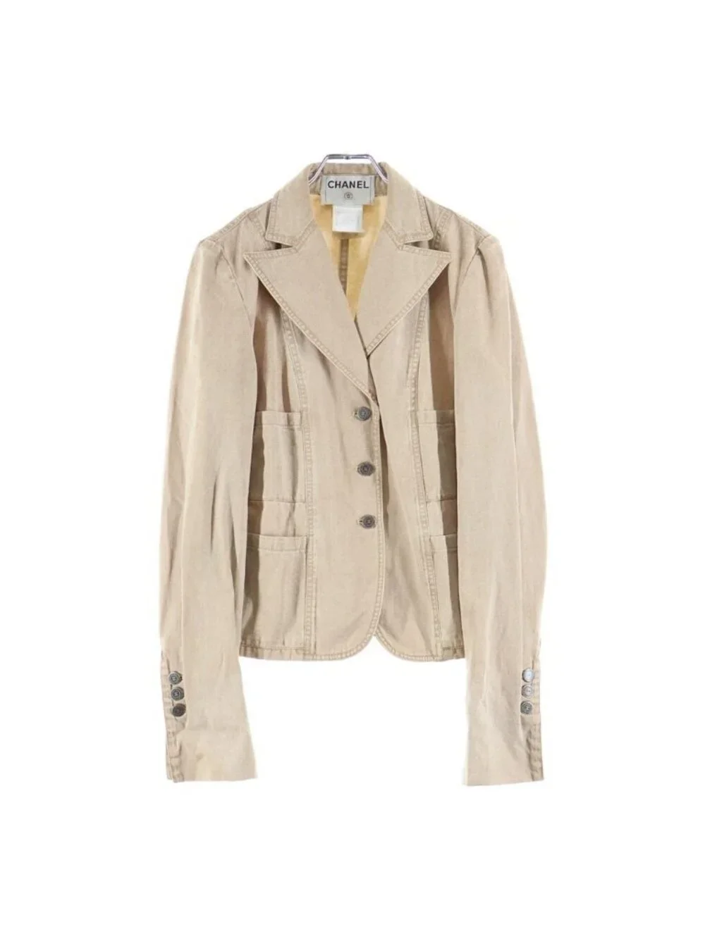 Chanel Vintage Denim Tailored Jacket CC Logo Button Beige